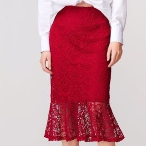 ZARA Guipure lace red skirt with ruffle hem
